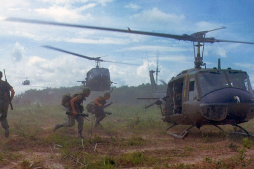 Helicopters landing in Vietnam
