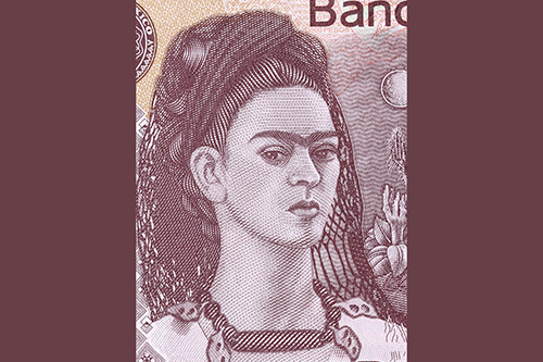 Frida Kahlo, a portrait from Mexican money