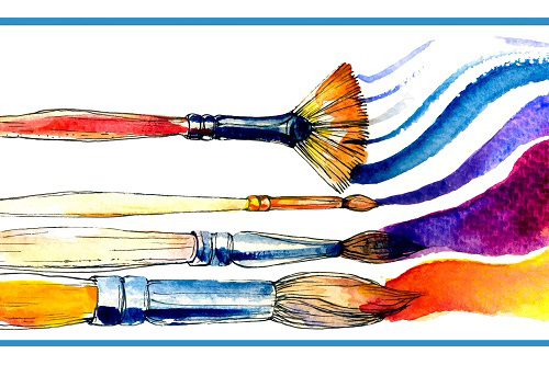 paint brushes with watercolor art
