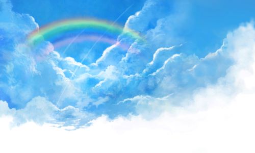 Rainbow in the sky with clouds