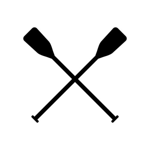 Two black silhouette of crossed oars. Rowing oars. Water sport. Icon of boat oars,. Vector illustration