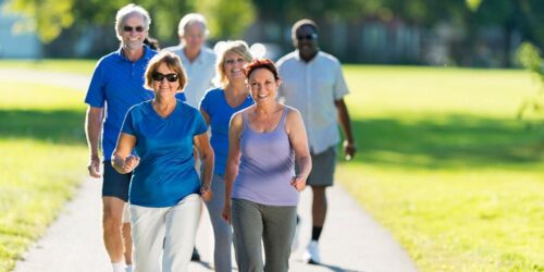 Older adults walking outside
