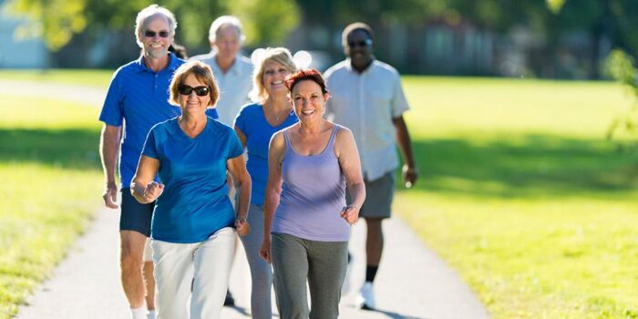 Older adults walking outside