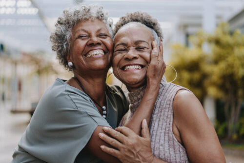 Portrait of two senior friends