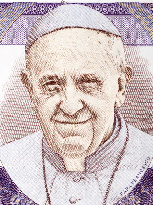 Pope Francis a closeup portrait from money