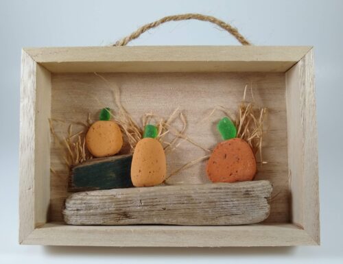Sample of the sea glass and rock autumn shadow box