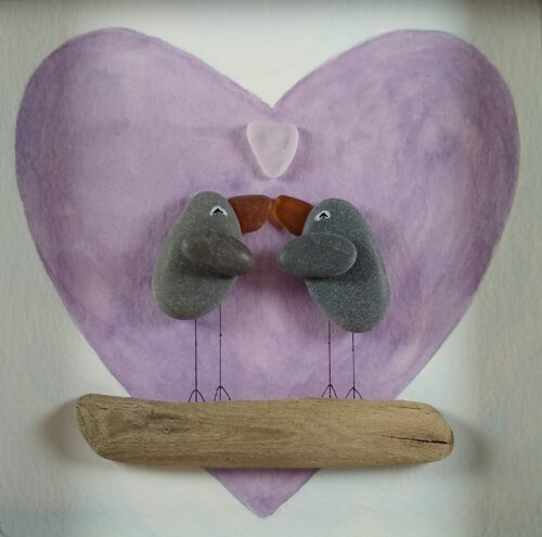 Sample of lovebirds made from seaglass