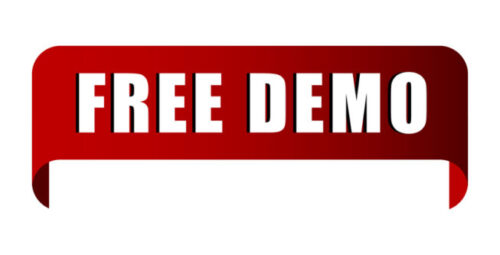 Free Demo banner. Red promotional tag. Special offer ribbon. Vector advertising label. Free Demo banner. Red promotional tag. Special offer ribbon.