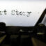 The words 'short story' picked out on a grungy old typewriter. Macro image.