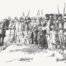 Confederate captive soldiers after the Battle of Nashville, Tennessee, December 15 - 16, 1864 during the American Civil War. Wood engraving, published in 1886.